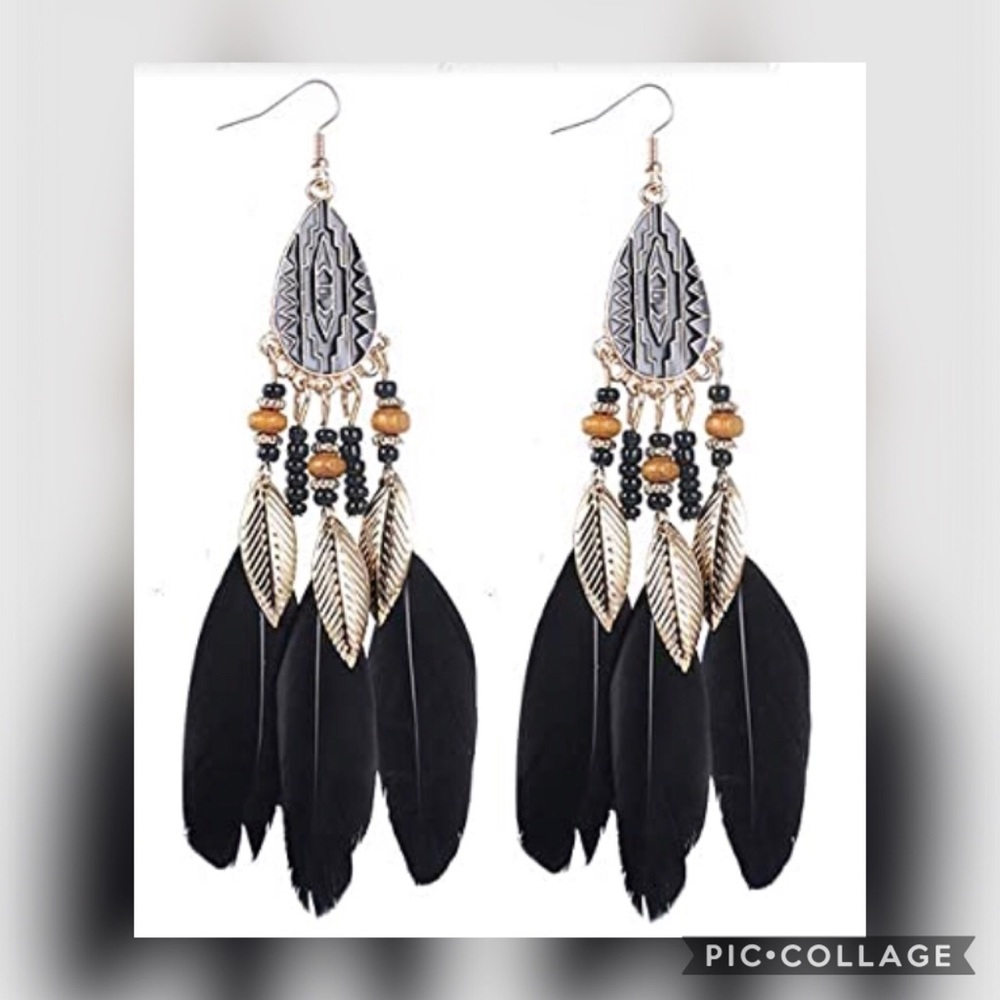 🔥 Bohemian Feather Drop Earrings🔥 New - Picture 4 of 8